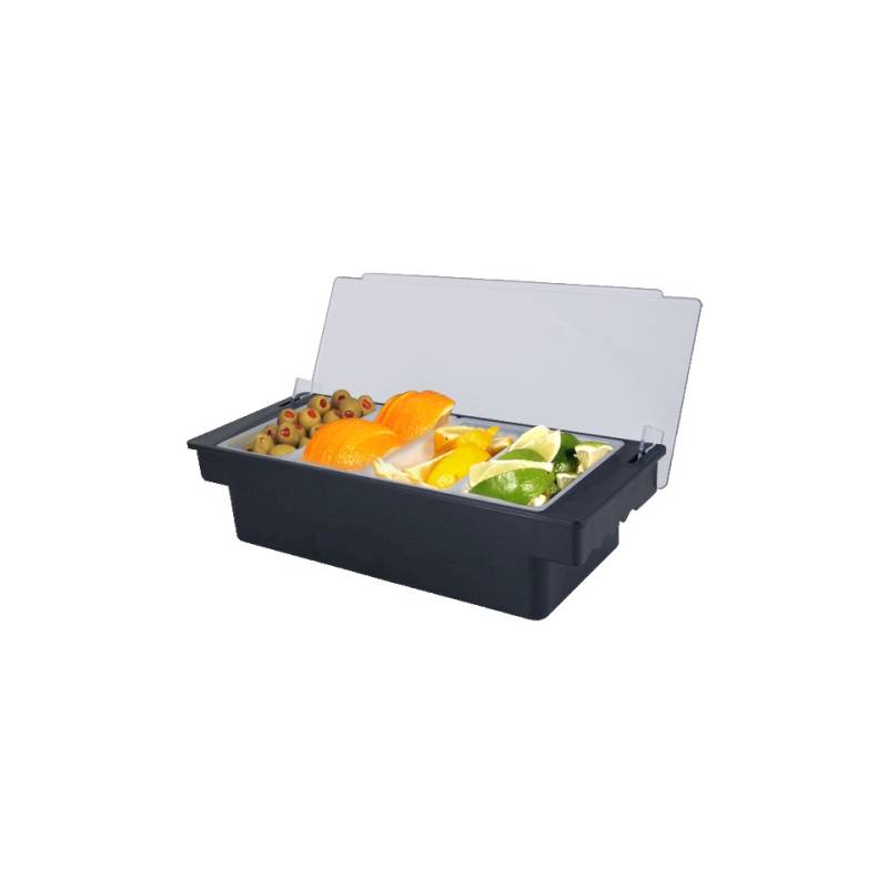 Condiment holder 4 polycarbonate trays 49x15x9cm black