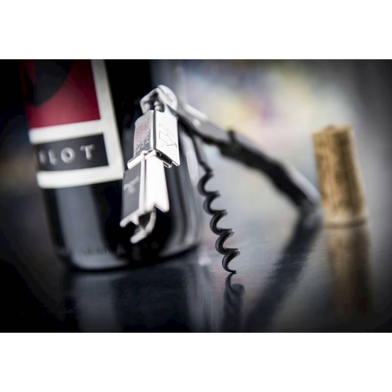 Gulliver corkscrew opener in steel and black carbon cm 11.8