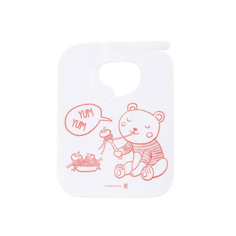 Yum Yum baby white airlaid with red teddy bear bib 12.20x9.05 inch