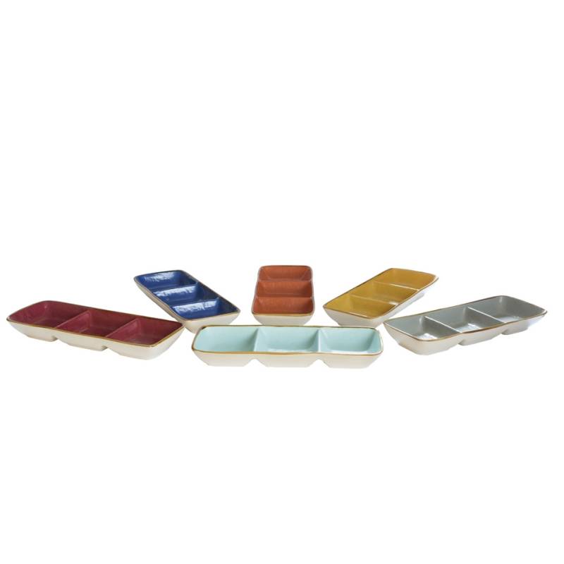 Mediterranean 3-compartment tray in colored ceramic cm 29x11x4