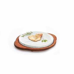 Bisetti soapstone round on wooden base 30 cm