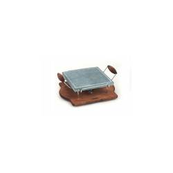 Bisetti soapstone,square with chrome frame on wooden base with stove, cm 25X25