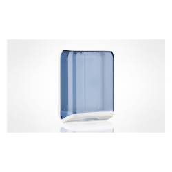 Transparent blue plastic interleaved towel dispenser