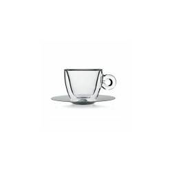 Bormioli Luigi thermal coffee cup and cap in clear glass with stainless steel plate cl 16.5