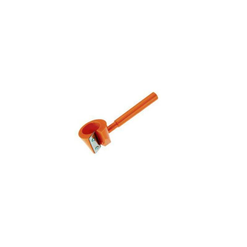 Orange plastic vegetable sharpener with stainless steel blade