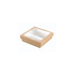 Brown cardboard disposable food box with window lid cm 22.5x22.5x8
