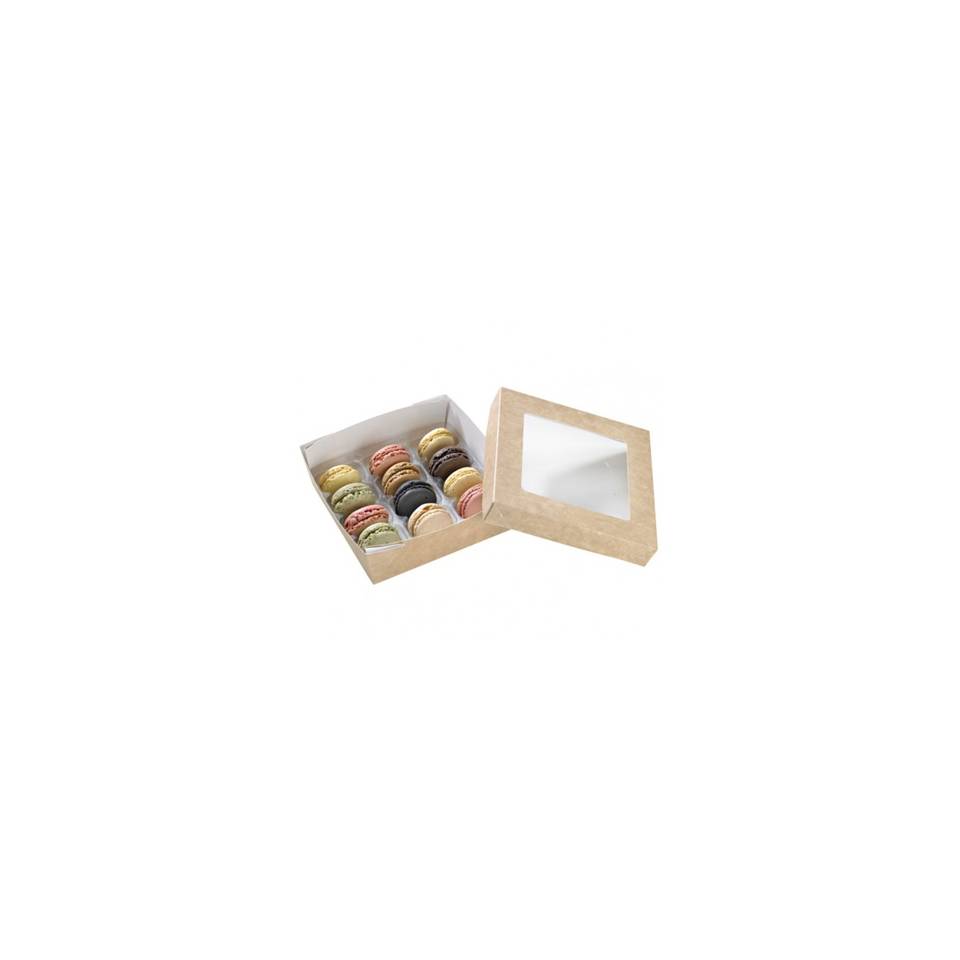 Brown cardboard disposable food box with window lid cm 15.5x15.5x5