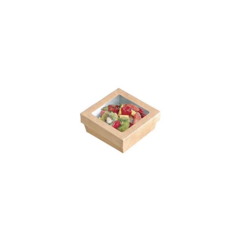 Scatola per alimenti monouso in cartone marrone con coperchio a finestra cm 11,5x11,5x4,5