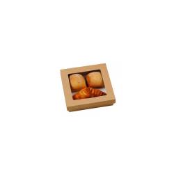 Brown cardboard disposable food box with window lid cm 20.5 x 20.5