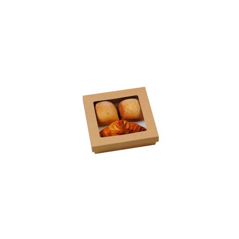 Brown cardboard disposable food box with window lid cm 20.5 x 20.5