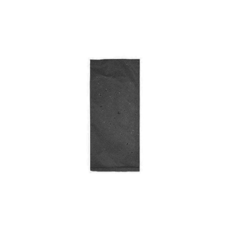 Busta portaposate in carta paglia nera con tovagliolo bianco 38 x 38 cm