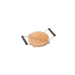 Round pink salt plate with metal frame and wenge handles 20x3cm