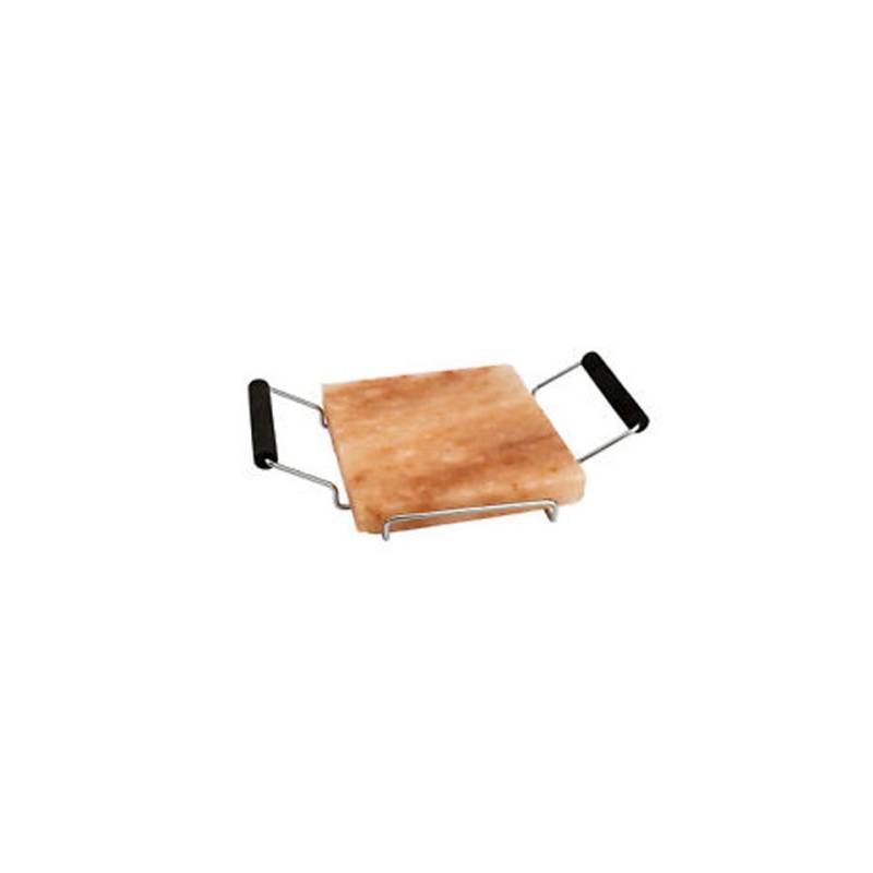 Square pink salt plate with metal frame and wenge handles 20x20x3cm
