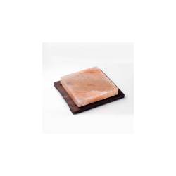 Square pink salt plate with wenge wood base 20x20x3cm