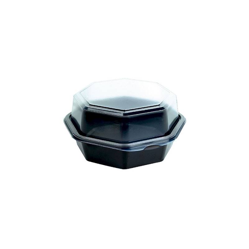 Octaview Duni container in black ps with transparent lid cm 16x16x8