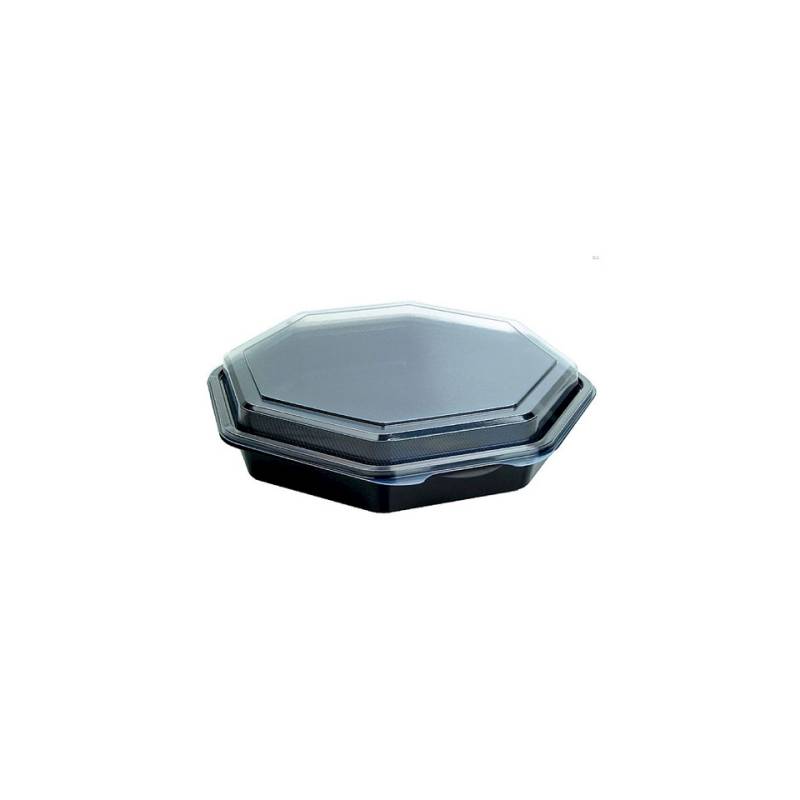 Octaview Duni black polystyrene food containers with transparent lid 23 x 23 x 5 cm