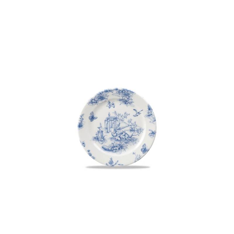 Piatto piano Linea Vintage Prints Toile Churchill in ceramica vetrificata blu cm 17