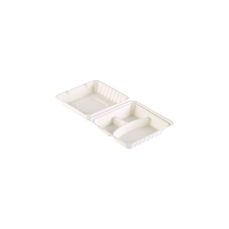 Duni take-out container with 3-compartment white pulp lid cm 23.6x23.1