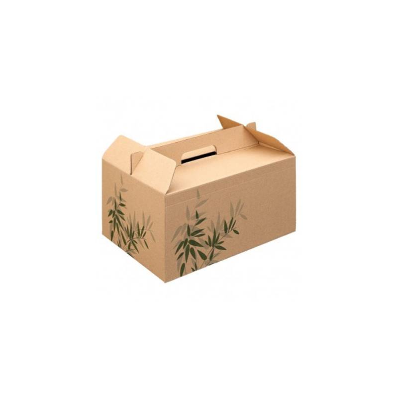 Scatola box per asporto in cartone marrone con decoro cm 28x20x15