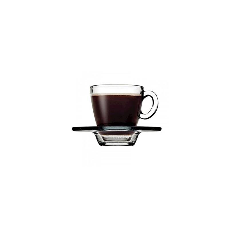 Tazza caffè Aqua con piatto in vetro trasparente cl 7,5 