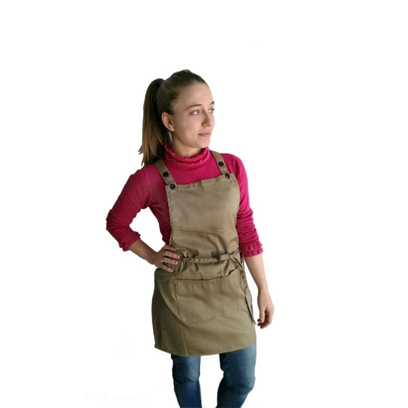 Apron with bib and pocket 65% polyester 35% cotton cm 70x70 khaki