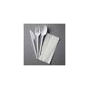 Set of threeGold Plast white polystyrene cutlery with white napkin