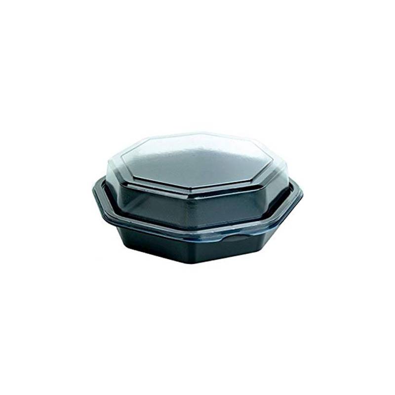 Contenitore monouso Octaview Duni in ps nero con coperchio trasparente cm 16x16x6