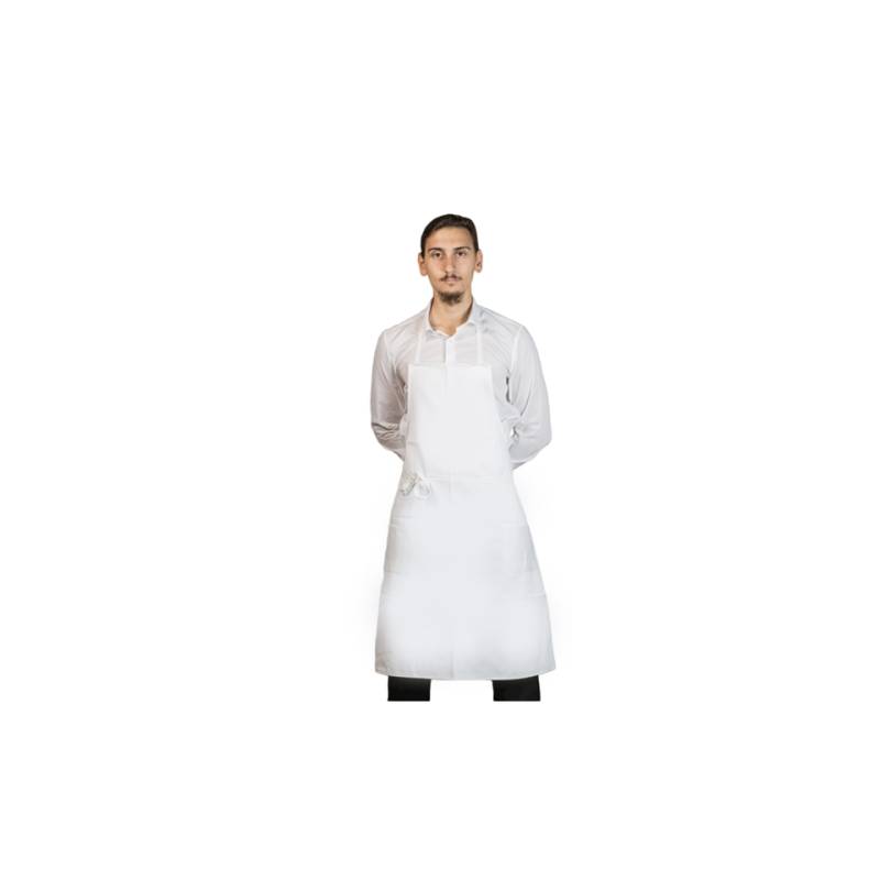 Apron with bib and pockets herringbone white cm 90x75