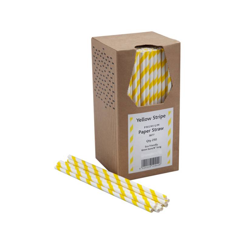 Biodegradable straws with spiral decoration in white and yellow paper cm 20x0.6