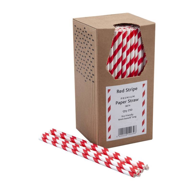 Biodegradable straws with spiral decoration in white and red paper cm 20x0.6