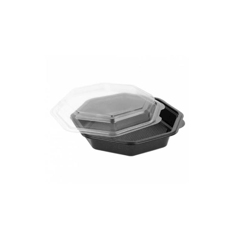 Octaview black polystyrene container with clear lid cl 68