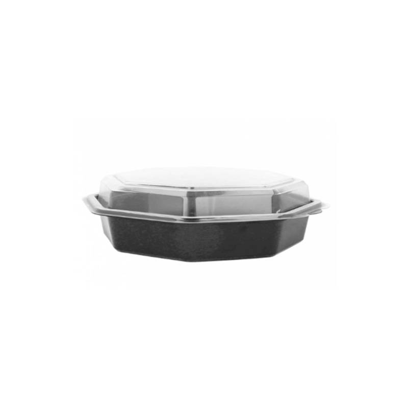 Octaview black polystyrene container with clear lid cl 68