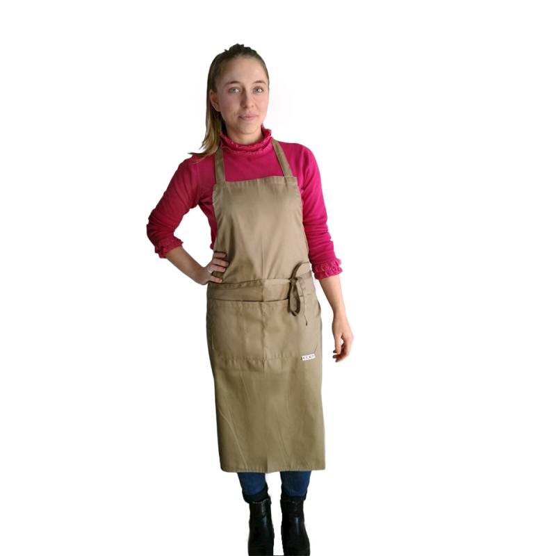 Apron with bib and pocket 65% polyester 35% cotton 70x90 cm khaki