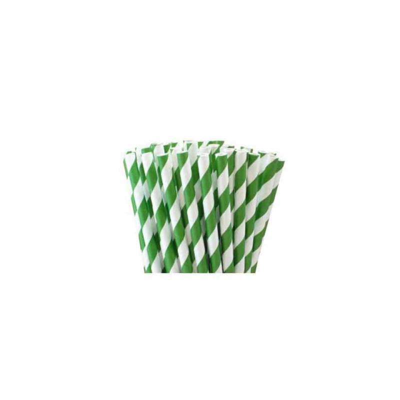 Green and white striped paper straws cm 20