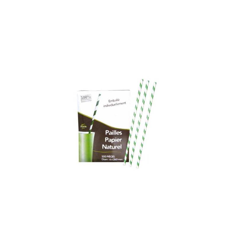 Green and white striped paper straws cm 20