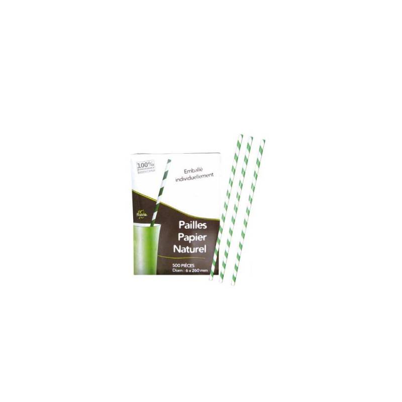 Grün und weiß gestreifte Papierstrohhalme 20 cm
