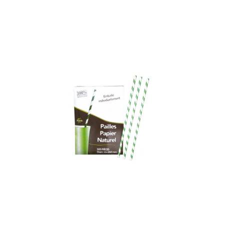 Grün und weiß gestreifte Papierstrohhalme 20 cm
