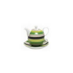 Teiera Tea for One a Righe Green in porcellana