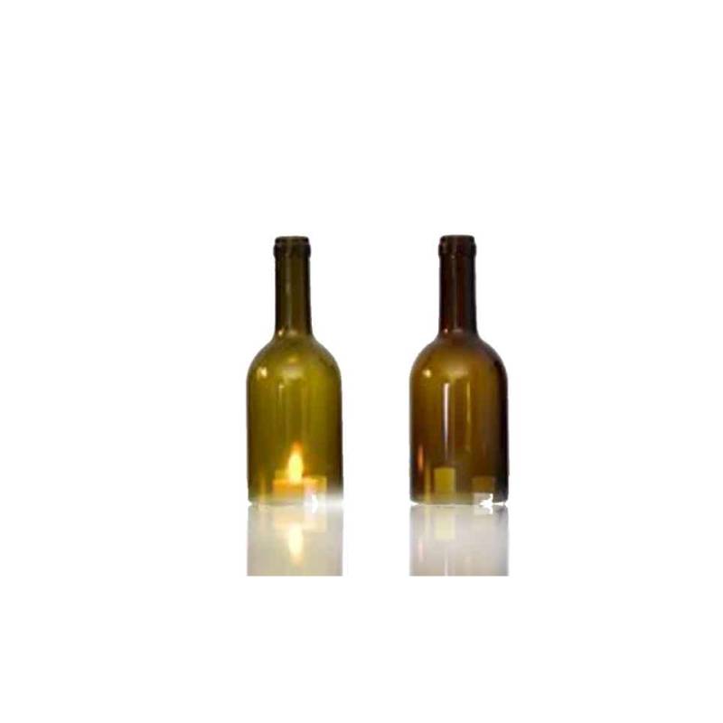 Portavelas botella bordelesa de cristal verde 20x7,5 cm
