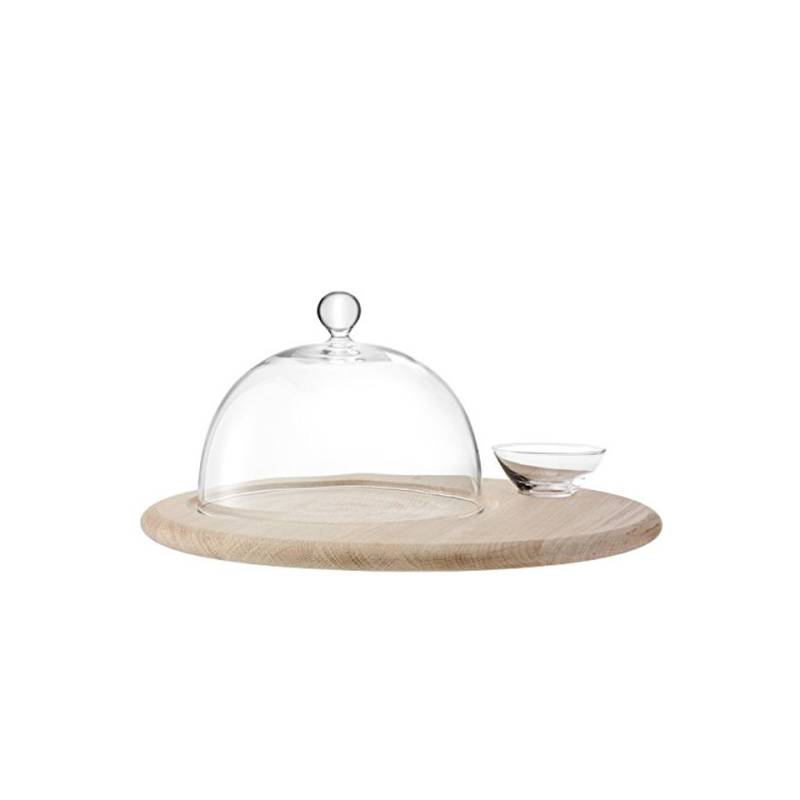 Vassoio tondo in quercia con cupola in vetro cm 40