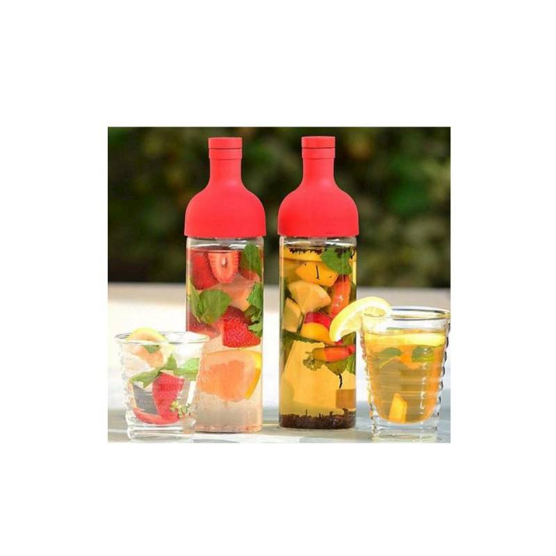 Hario iced tea bottle with filter in glass and silicone red cl 75