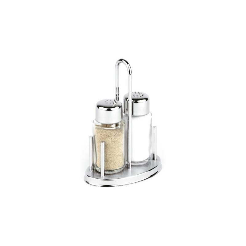 Stainless steel and glass salt and pepper set