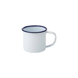 Minitazza mug smaltata bianca con rigo blu cl 15,5