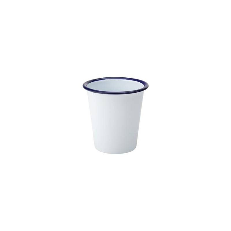 Tazza mug smaltata bianca con rigo blu cl 32
