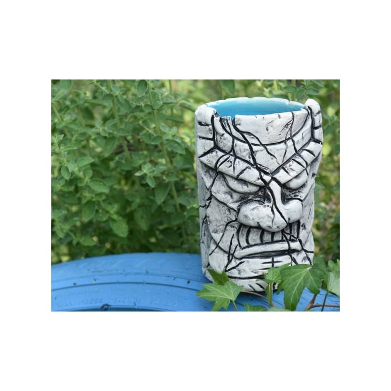 Tiki Mug Stone Totem in gray porcelain cl 35