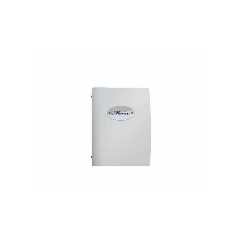 Modern A5 Menu Holder "Menu" In White Leather Cm 23x17