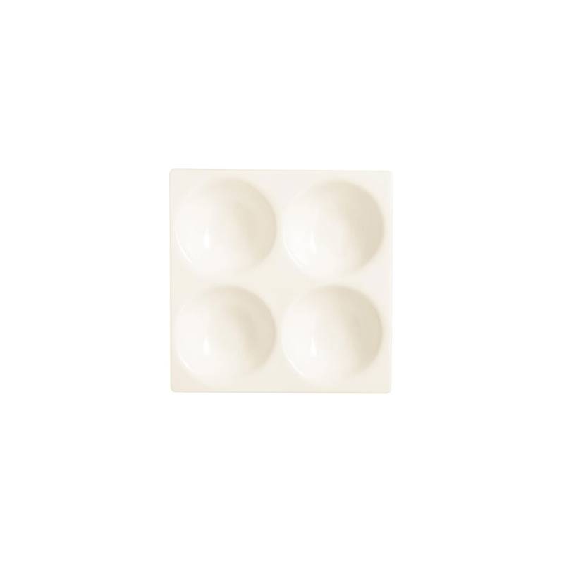 Piattino appetizer 4 scomparti in porcellana bianca cm 14x14