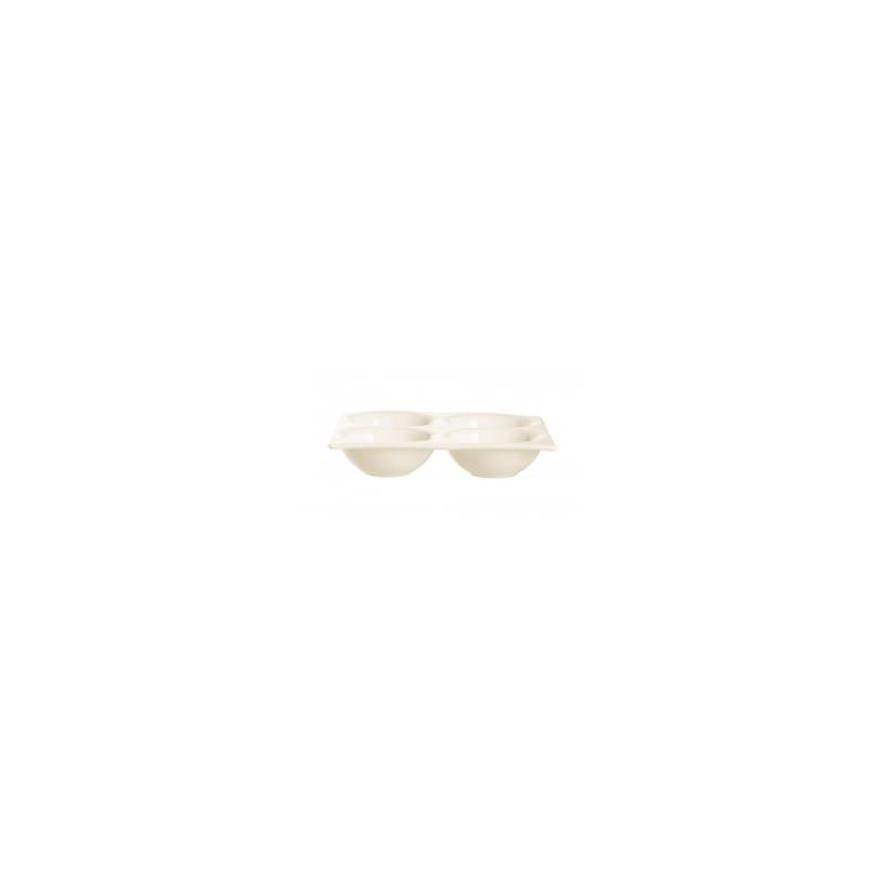 Plato de aperitivo de porcelana blanca de 4 compartimentos 14x14 cm