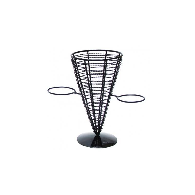 Black stainless steel fry basket with 2 sauce holders