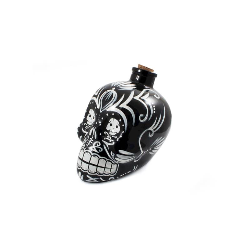 Mexican skull bottle in black enameled glass cl 70